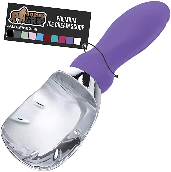 Gorilla Grip Premium Ice Cream Scoop, Dishwasher Safe Scooper with Comfortable Easy Grip Handle, Heavy Duty Durable Design, Professional Kitchen Tool for Stuffing, Cookie Dough, Sorbet, Purple