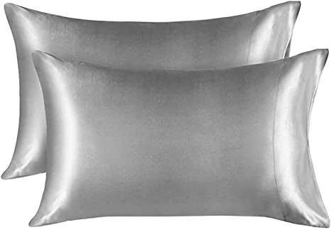 EXQ Home Silky Satin Pillowcase for Hair and Skin,Soft Cooling Pillow Cases Queen Size 2 Pack Satin Pillow Case with Envelope Closure No Zipper Silver Grey(20x30 inches)