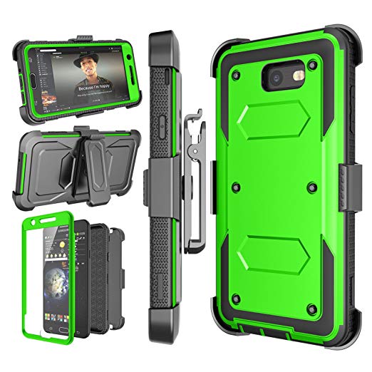 Njjex Galaxy J7 Sky Pro Case，For J7 V/ J7 Perx / J7 Prime Case, [Nbeck] Heavy Duty Built-in Screen Protector Rugged Holster Locking Belt Swivel Clip Phone Cover & Kickstand For Samsung J7 2017 [Green]