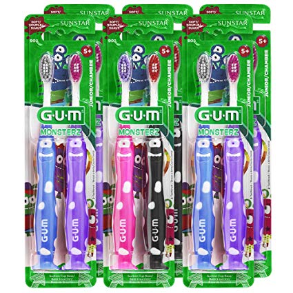 GUM Monsterz Kids' Toothbrush, Ultra Soft, Ages 5 , 2 count (Pack of 6)
