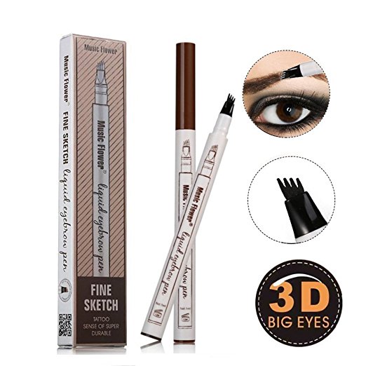 Ethradia Liquid Eyebrow Pencil with Four Tips Long-lasting Waterproof Brow Eyebrow Pencil Brow Gel for Eyes Makeup (Gray)