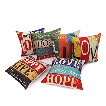 HOSL PCom03 LOVE Series Cotton Linen Decorative Cushion Cover Square Throw Pillow Case Set of 6 - LOVE and HOPE