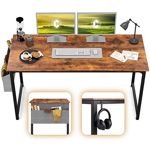 CubiCubi Computer Desk 63" Study Writing Table for Home Office, Modern Simple Style PC Desk, Black Metal Frame, Rustic