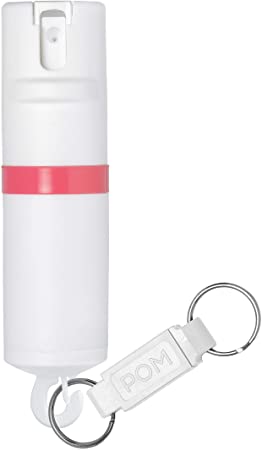 POM Pepper Spray Flip Top Snap Hook - Maximum Strength OC Spray Self Defense - Tactical Compact & Safe Design - Quick Key Release - 25 Bursts & 10 ft Range - Accurate Stream Pattern