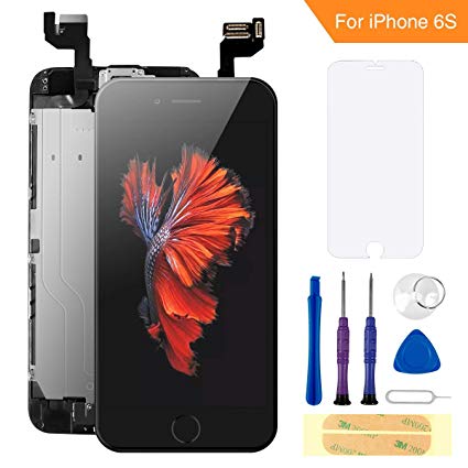 Compatible with iPhone 6S Screen Replacement Black 4.7 Inch Full Assembly LCD Display Digitizer with Front Camera, Ear Speaker, Proximity Sensor and Repair Tool Kit (A1700, A1688,A1633)
