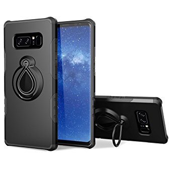 Galaxy Note 8 Case with Metal Ring Holder Kickstand, SmartLegend Dual Layer Shockproof Heavy Duty Protection Defender Armor Case [Magnetic Car Mount Compatible] for Samsung Galaxy Note 8 - Black