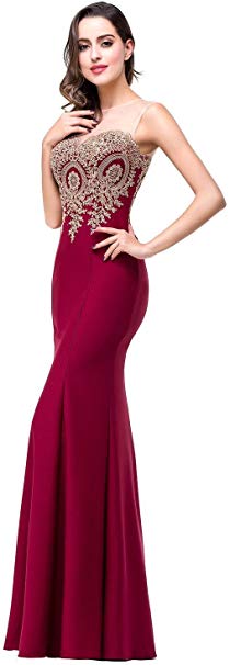 Babyonline Women's Lace Applique Long Formal Mermaid Evening Prom Dresses