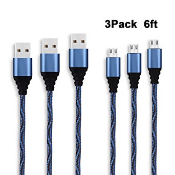 Micro USB Cable, Xcords 6FT Nylon Braided Micro USB Cable Fast Sync and Charging Cord Wire Universal for Samsung, HTC, Motorola, Nokia, and More(3Pack)