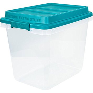 Hefty 32-Qt Hi-Rise Clear Latch Box, Teal Sachet Lid and Handles (6)