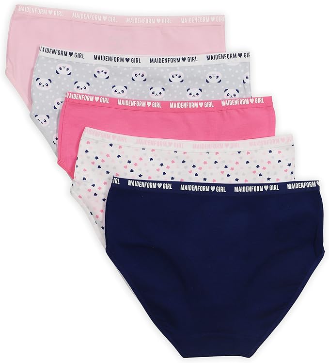 Maidenform Girl Girls' Cotton Brief Panties, 5 Pack, Unicorn, Small