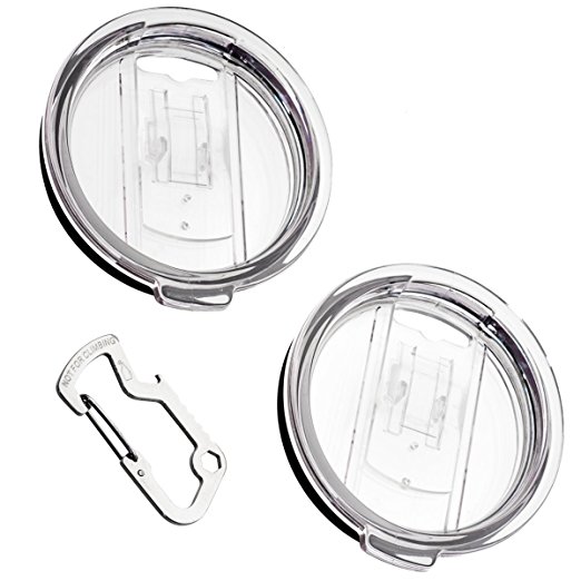 2 Replacement Lids for 30oz Stainless Steel Tumbler Travel Cup - Fits Yeti RTIC and others - Comes Complete with Carabiner Key Chain