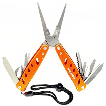 EdgeWorks 19-in-1 Needle Nose Fishing Pliers Multitool with Tungsten Carbide Hook Cutter Blades, Hook Sharpener, Knife, Crimps, Scissors, Jig Eye Pick, Belt Pouch and More - Makes a Great Gift