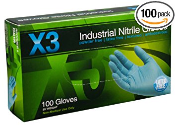 AMMEX - X342100-BX - Nitrile Gloves - X3 -  Disposable, Powder Free, Industrial, 3 mil, Small, Blue (Box of 100)