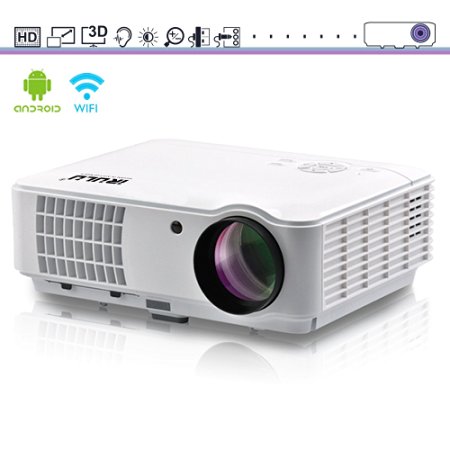 Wi-Fi Video Projector, iRULU 10 Pro Smart Android 4.4 8GB Wireless 1080p Max 200" Big Screen 2500 Lumens LCD LED Projector For Back Yard Movie, Party, Games, Office Business Presentation - White