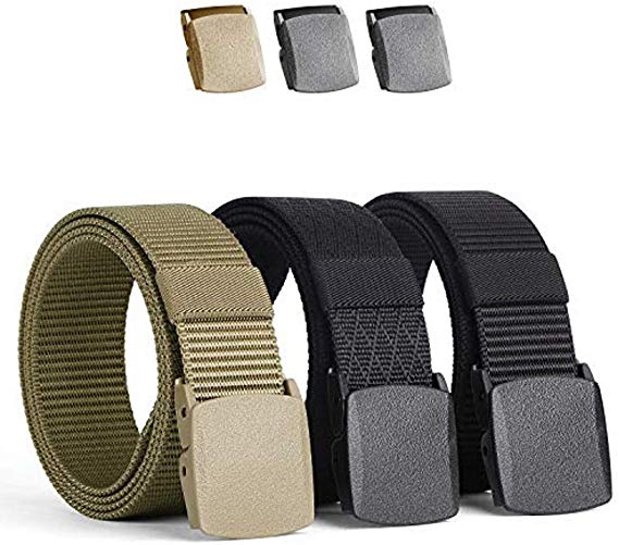 [3 Pack] Nylon Military Tactical Men Belt Webbing Canvas Outdoor Web Belt with Plastic Buckle Fits Pant Up to 45"