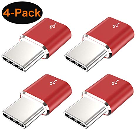 USB Type C Adapter,4-Pack Aluminum Mini USB C to Micro USB Convert Connector Fast Charging Compatible Samsung Galaxy S9 S8 Plus Note 9 8,Pixel 3 2 XL,LG V40 V35 V30 G7 G6,Nexus 6P 5X,Moto Z2 Z3(Red)