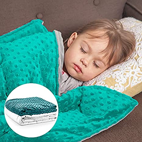 Roore 7 lb Weighted Blanket for Kids I 41"x60" I Weighted Blanket with Plush Minky Removable Cover I Weighted with Premium Glass Beads I Perfect for Children from 60 to 80 lb (Teal, 07 lb 41"x60")
