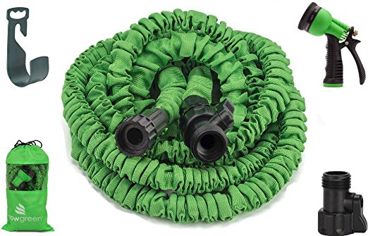 Garden Hose, 50 Feet, Strongest, Hose, Water Hose, Expandable Hose, Best Hoses, with Free 8-way Spray Nozzle, Rust-free, Watering Hose, Hanger and Shutoff Valve, By GrowGreen