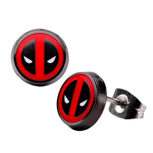 Deadpool Enamel Logo Round Stud Earrings 316L