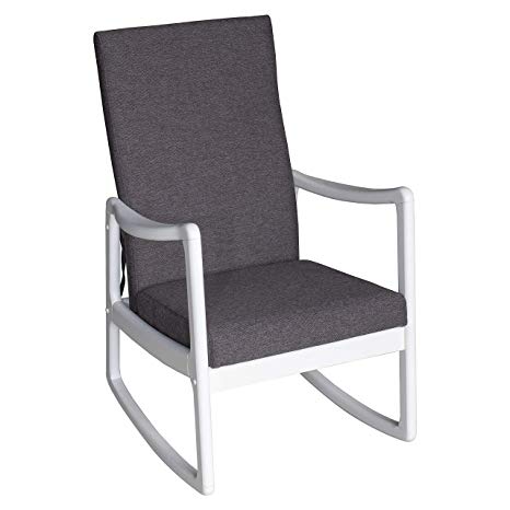 HOMCOM Modern Wood Rocking Chair Indoor Porch Furniture for Living Room - White/Gray with Cushion
