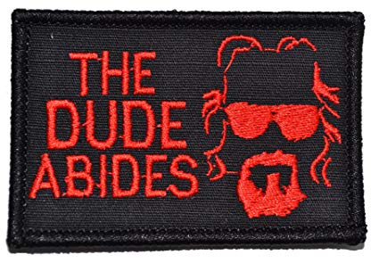 The Dude Abides, The Big Lebowski 2x3 Morale Patch - Multiple Color Options (Black w/Red)
