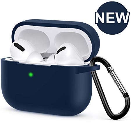 AirPods Pro Case, Protective Silicone Cover with Keychain Compatible with Apple AirPods Pro (Front LED Visible) - Dark Blue