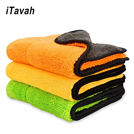 iTavah Car Microfiber Cleaning Cloths Lint Free Drying Auto Detailing Towel for Car & Motorcycle 840gsm(Pack of 3)