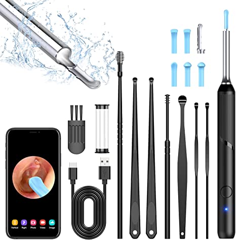 Ear-Wax-Removal-Tool - 1080P Ear Cleaner Camera - 8 Pcs Ear Pick Ear Cleaning Kit - Otoscope with Light - Adult Ear Wax Remover with 5 Auxiliary Accessories, Endoscope for iPhone, iPad, Android Phones
