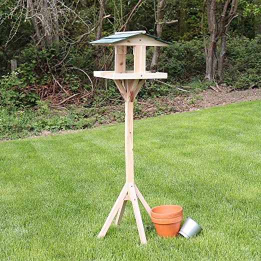 Kingfisher BF009 Traditional Wooden Bird Feed Table with Green Roof
