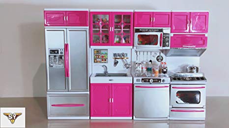 SY Doll Playsets My Modern Kitchen Full Deluxe Kit with Lights and Sounds(4 SET)