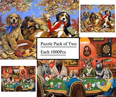 Jigsaw Puzzles Pack of 2 - Each 1000 Pieces, iArtker Puzzle for Adults Kids - Educational Intellectual Decompressing Fun Family Game - Animal World