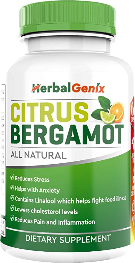 Citrus Bergamot 500MG Capsules. Reduce Stress, Anxiety, Pain Relief and Inflammation, Lowers Cholesterol Levels, Non-GMO/Gluten Free/Vegan, by HerbalGenix.