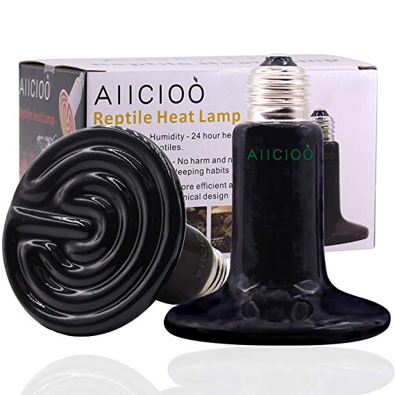 Aiicioo Ceramic Heat Emitter - Reptile Heat Lamp 100 Watt Lizard Heat Lamp Bulb No Light Emitting Brooder Coop Heater 2 Pack,Black