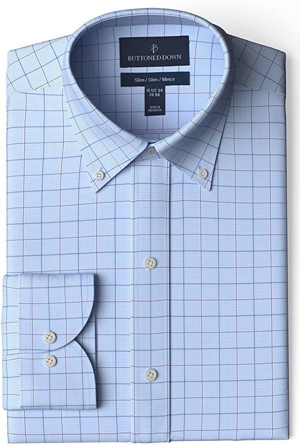 Buttoned Down Men's Slim Fit Button Collar Pattern Dress Shirt