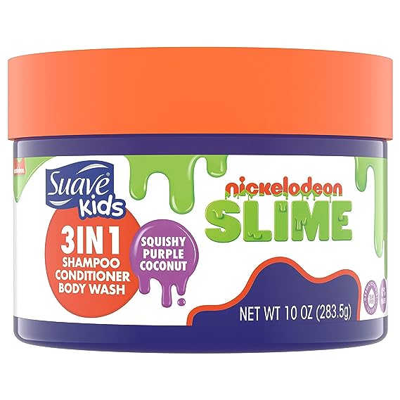 Suave Kids Shampoo, Conditioner, Bodywash 3 in 1 For Ease Squishy Purple Coconut Tear-Free 10 oz