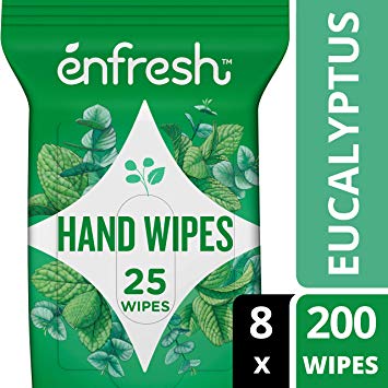 Enfresh Invigorating Eucalyptus Mint Naturally Derived Hand Wipes - Wipes Away 99.9% of Germs - 25 Count (Pack of 8, 200 Wet Wipes)