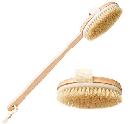 Attmu Body Brush Skin Brush,One Side Thermoplastic Bath Brush - Natural Bristle - Remove Dead Skin and Toxins,Long Handle Brush   No Handle Elliptical Brush