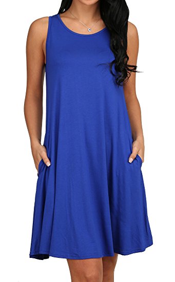 Women's Summer Sleeveless Pocket Loose T-Shirt Dress S-XL