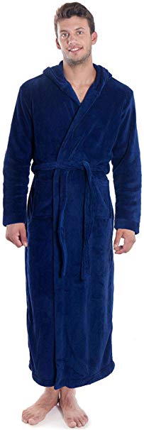 Verabella Women Men's Long Plush Fleece Robe with Hood, Solid Color Bathrobe