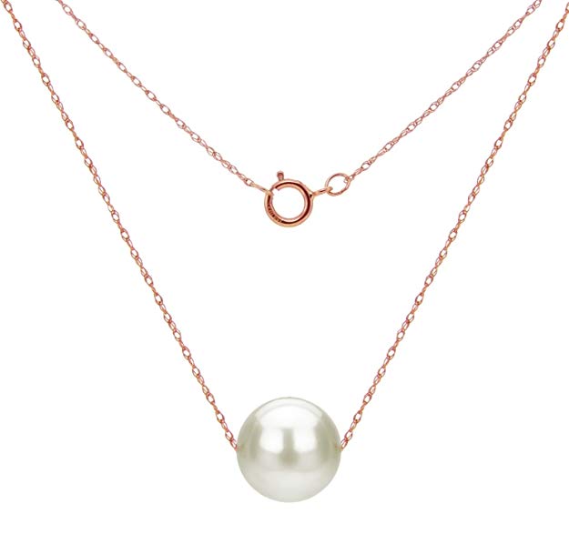 14k Gold Necklace with White Freshwater Cultured Floating Pearl Jewelry for Women