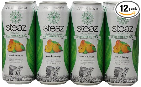 Steaz Zero Calorie Iced Green Tea, Peach Mango, 16 Ounce (Pack of 12)