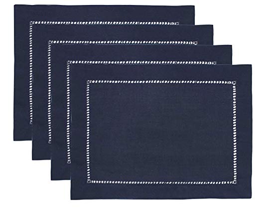 Fennco Styles Rochester Collection Classic Hemstitched Solid Color Daily Use Table Linens for Home Décor, Dinner Parties, Wedding, Machine Washable (Navy Blue, 13"x19" Placemat - Set of 4)