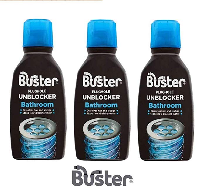 Buster Bathroom Plughole Unblocker, Dissolves hair and sludge 300ml (3 Packs)