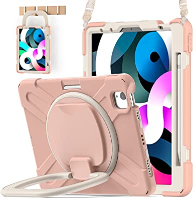 BATYUE iPad Air 5th/4th Generation Case 10.9 inch 2022/2020, iPad Pro 11" 4th/3rd/2nd/1st Gen Case 2022/2021/2020/2018, with Pencil Holder Kickstand Shoulder Strap (Rose Gold)