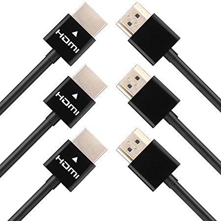 PERLESMITH Ultra Slim HDMI Cable 10 Feet – 3 Pack High Speed HDMI Cables - with Ethernet, Audio Return, 1080p - For HD TV, DVD Blu-ray Players, XBox one, Xbox 360, Apple TV, Computer, PS3, PS4