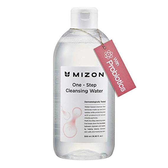 Micellar Cleansing Water with Probiotics 16.9 Ounces, Facial Cleanser and Makeup Remover, Facial Cleansing Water with Probiotics and Natural Ingredients for Sensitive Skin by Mizon (1 Pack 16.9 fl oz)