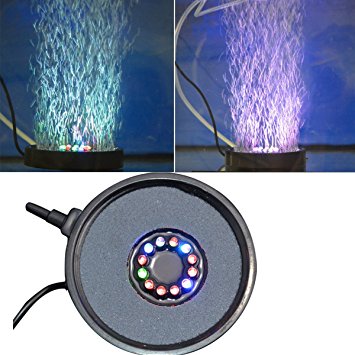 Uiniclife Aquarium 4-Inch Air Stone Submersible Water Bubble Generator with 12 Multi-color Changing LED Light