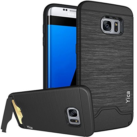 Samsung Galaxy S7 Edge Case ,Yica Slim Fit Dual Layer Protective Case Cover with Card Slot Stand Holder Shock Reduction Anti-scratches PC Back Silicone Bumper Case Cover for Samsung Galaxy S7 Edge (Black)