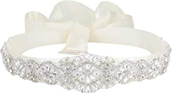 WELROG Bridal Wedding Belts Crystal Rhinestone Pearls for Women Wedding Dress Accessories with 98.4In Ribbon