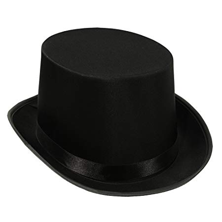 Black Sateen Top Hat Formal Wear w/ Ribbon Accents